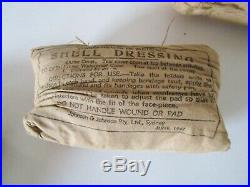 2 Vintage U. S. Army WWII First aid Field Shell Dressing medical gear equipment