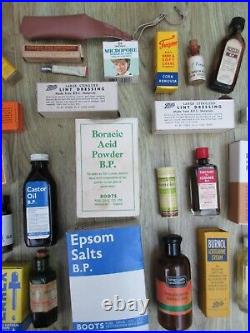 71 Vintage 1950s-1970s First Aid items Bottles Lotions Dressings medical Boots