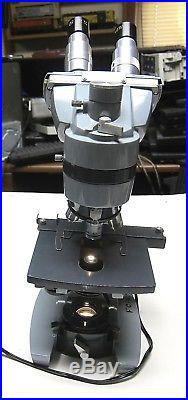 AMERICAN OPTICAL SPENCER BINOCULAR MICROSCOPE With4 OBJECTIVES & AO LIGHT VINTAGE