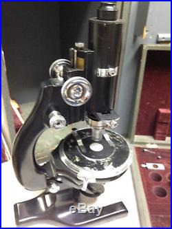 A O Spencer Vintage Microscope, Rotating Slide Platform, 3 Objectives, Condenser