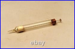 Antique Glass Medical Syringe with Wooden Stopper Early Medical Instrument