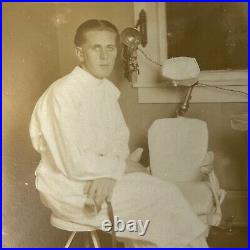 Antique Sepia Photograph Handsome Young Man Dentist Lots Of Equipment Medical