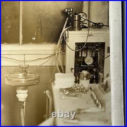 Antique Sepia Photograph Handsome Young Man Dentist Lots Of Equipment Medical