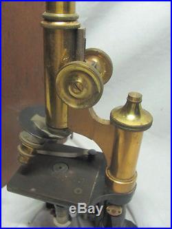 Antique Vintage 1920's Brass E. Leitz Wetzlar Micropscope Set with Wooden Box