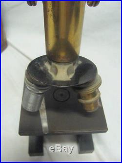 Antique Vintage 1920's Brass E. Leitz Wetzlar Micropscope Set with Wooden Box