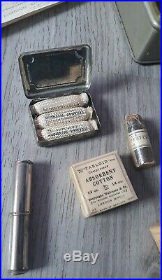 Antique/vintage first aid kit COMPLETE items medical equipment TABLOID! RARE