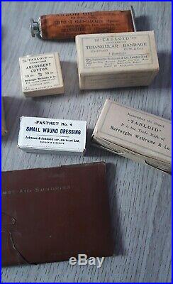 Antique/vintage first aid kit COMPLETE items medical equipment TABLOID! RARE