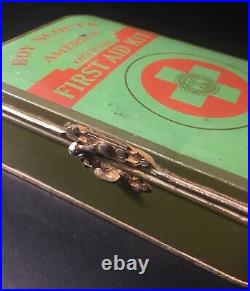 Boy Scouts of America First Aid Kit Metal Tin Box with Belt Hooks Vintage