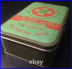 Boy Scouts of America First Aid Kit Metal Tin Box with Belt Hooks Vintage