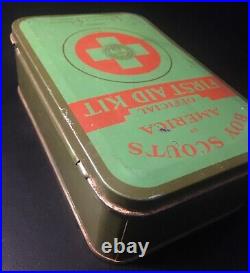Boy Scouts of America First Aid Kit Metal Tin Box with Belt Hooks Vintage