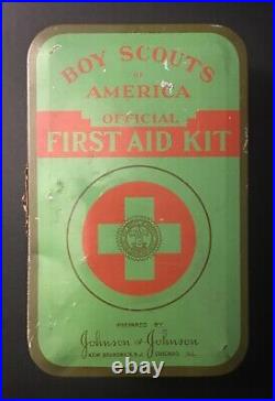Boy Scouts of America First Aid Kit Metal Tin Box with Belt Hooks Vintage