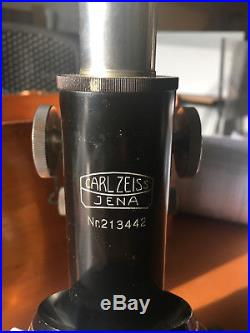 Carl Zeiss Jena 213442 Binocular Microscope & Oben Wood Case, Vintage
