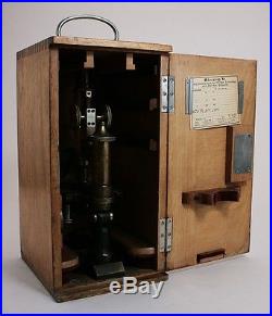 Collectible Vintage 1908 Leitz Brass Microscope in Fitted Wooden Case