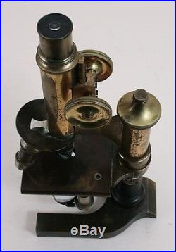 Collectible Vintage 1908 Leitz Brass Microscope in Fitted Wooden Case
