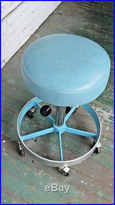 Dexta Medical Dental Patient Exam Chair Matching Stool Vintage Industrial Blue