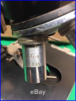 Ernst Leitz Wetzlar Vintage Binocular Microscope with 4 Position Wheel Lab 1950s