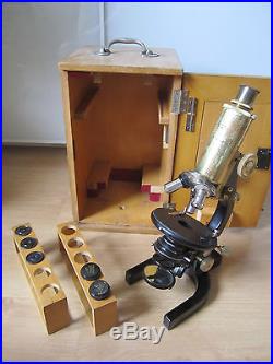 F. Koristka Milano Vintage Brass Microscope Set Wooden Chest