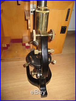 F. Koristka Milano Vintage Brass Microscope Set Wooden Chest