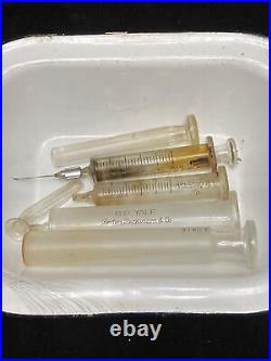 Lot Antique Medical Doctor Equipment Syringe Jar Thermometer Medal Goodnight TX