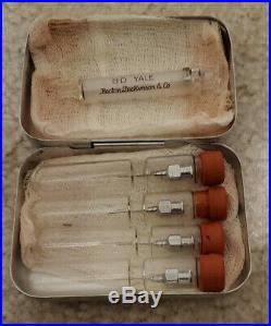 Lot of Vintage Glass Medical Syringe Hypodermic Needles Vials Equipment