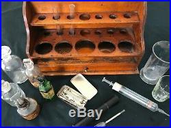 Mahogany scientific/medical test tube and bottle holder / equipment. VINTAGE