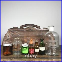 Medical Antique Apothecary Bottles Equipment Vintage Leather Doctors Bag