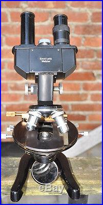 Nice Leitz Leica Vintage Lab Microscope Objectives Revolving Stage Box