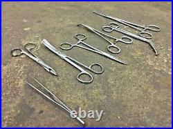 Old Vintage Doctors Medical Bag Instruments Clamps. Collectible