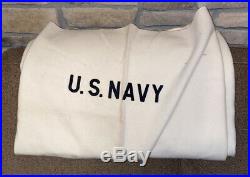 Old Vintage U. S. Navy USN White Medical Blanket or Equipment Cover Wool 84x72