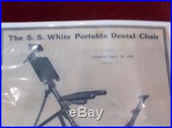 RARE Vintage Original S. S. White Portable Dental Chair Patented 1895