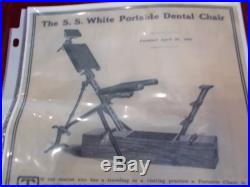 RARE Vintage Original S. S. White Portable Dental Chair Patented 1895