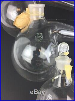 Set (4) VTG Pyrex 500-250-125ml Retort Distillation Flasks Chemistry Lab Glass