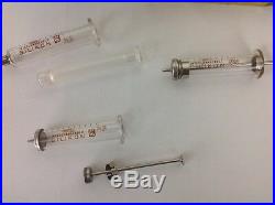 Set Of 6 Polish Vintage Chemists Equipment Glass Syringes Scientific Instruments