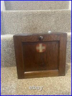VINTAGE Antique Wood FIRST AID CASE/BOX