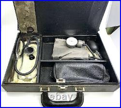 VINTAGE DOCTOR MEDICAL BAG and EQUIPMENT STETHO BP CUFF OTOSCOPE, CLAMP, HAMMER