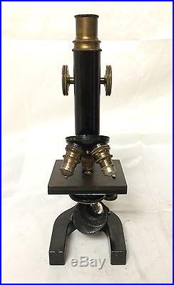 Vintage 1908 Bausch & Lomb Monocular Compound Microscope 10/43/97x Oil with Case