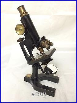 Vintage 1908 Bausch & Lomb Monocular Compound Microscope 10/43/97x Oil with Case