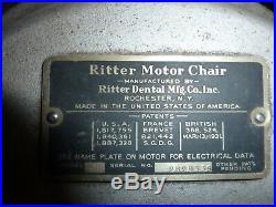 Vintage 1930s Ritter Hydraulic / Adjustable Dentist Dental Barber Chair