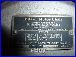 Vintage 1930s Ritter Hydraulic / Adjustable Dentist Dental Barber Chair