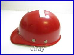 Vintage 1950's Mulhearn Medic Red Miners Hat With White Cross On Top Fibre Metal