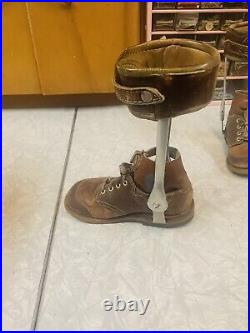 Vintage 50-60's Child's Polio Leg Braces Shoes Oddity Medical Equipment Deformed