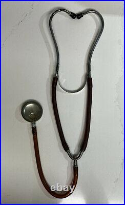 Vintage Antique Doctors Stethoscope Old Medical Equipment Red Brown Rubber