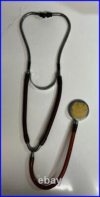 Vintage Antique Doctors Stethoscope Old Medical Equipment Red Brown Rubber