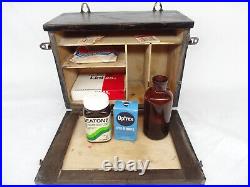 Vintage Antique Wooden First Aid Cabinet Medicine Wall or Standing some contents