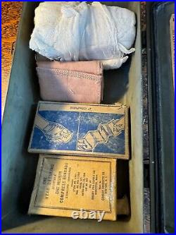 Vintage Army Green Metal MS Co First Aid Kit (Medical Supply Company) & Stock