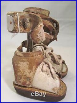 Vintage Baby Polio Braces Small Medical Equipment Surgical White Leather Shoes