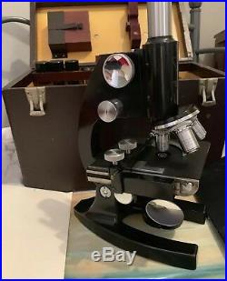 Vintage Bausch & Lomb Compound Microscope with Eye Pieces, Objective Lenses & Case