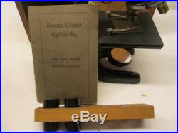 Vintage Bausch & Lomb Monocular Compound Microscope withCase, Use & Care Book 1915