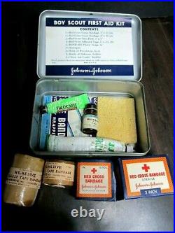 Vintage Boy Scout First Aid Kit Nos 50's Metal Complete Inside Medical Original