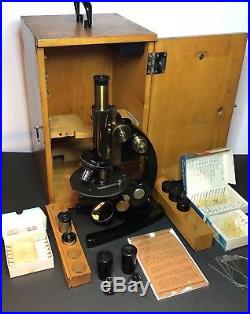 Vintage Brass Microscope Carl Jena Zeiss Nr. 175145 withCase Lenses Slides A BEAUTY